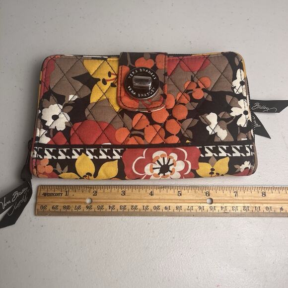 Vera Bradley Bittersweet Wallet Turn Lock Case Set Orange Black 8x5" Fall Autumn - Picture 4 of 11